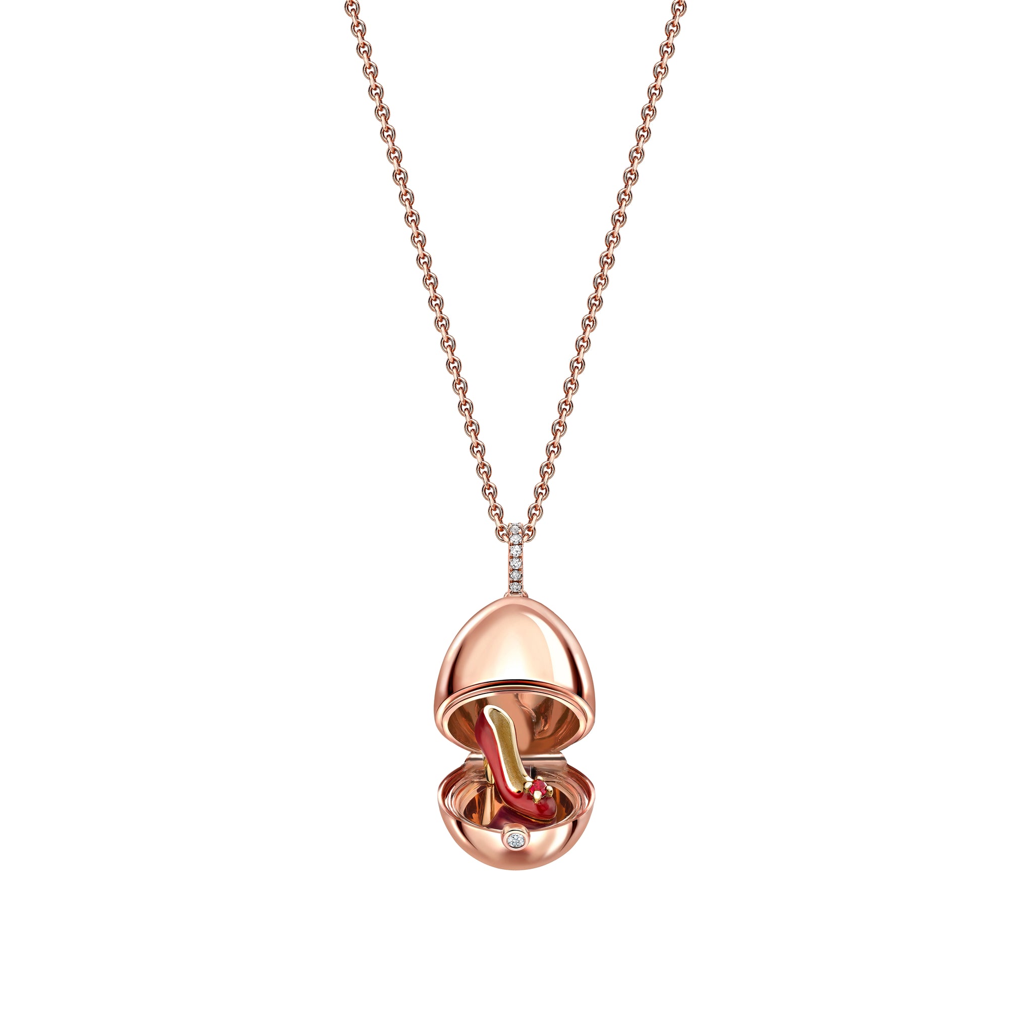 Rose Gold Red Lacquer & Ruby Set Shoe Surprise Locket | Fabergé