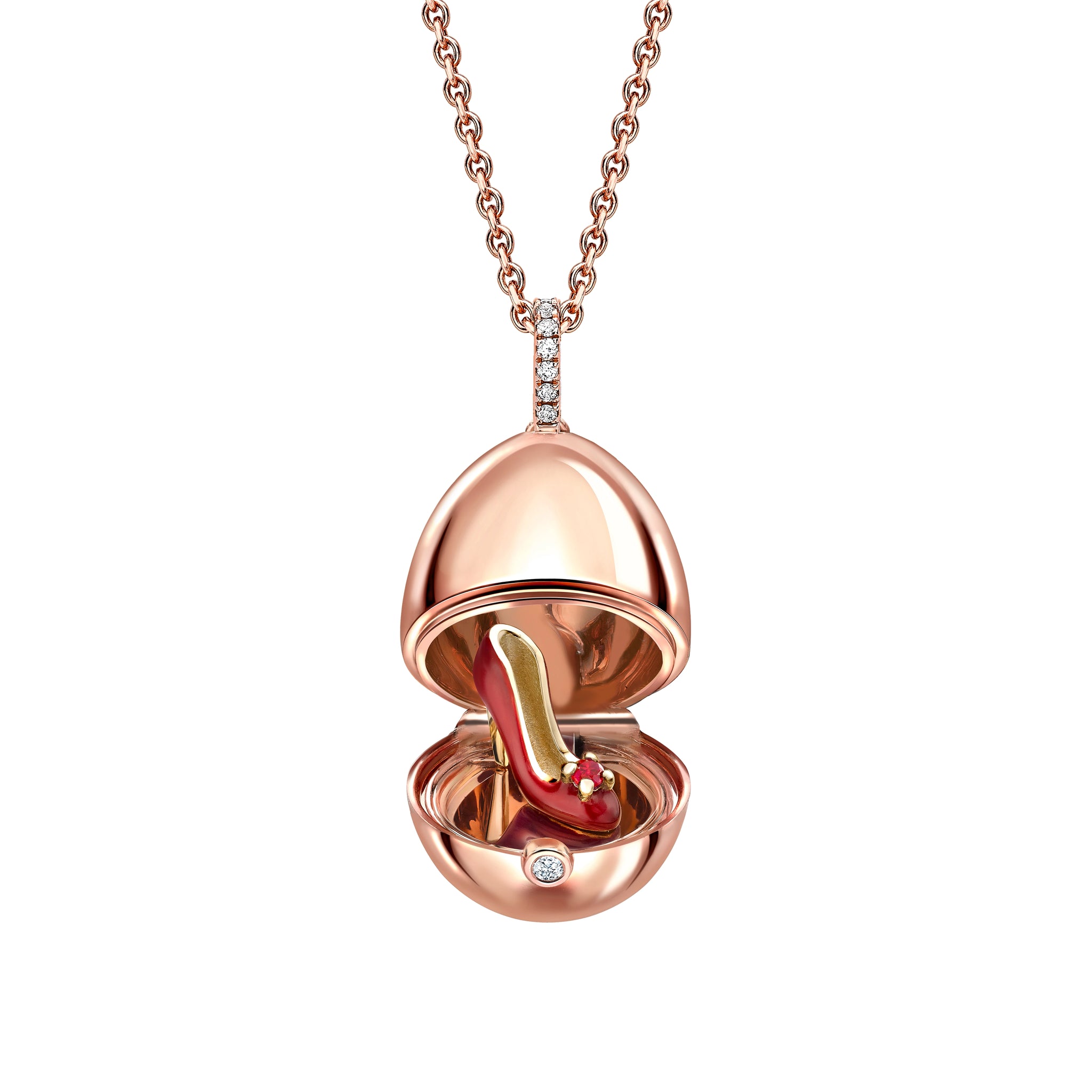Rose Gold Red Lacquer & Ruby Set Shoe Surprise Locket | Fabergé