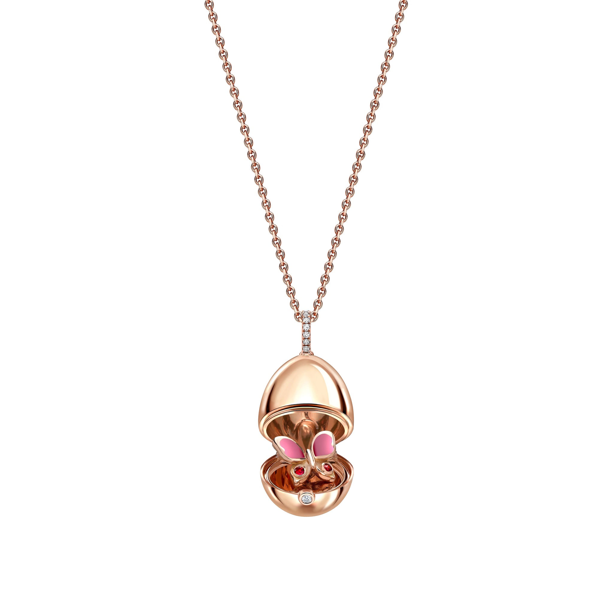 Rose Gold Ruby, Diamond & Pink Lacquer Butterfly Locket | Fabergé