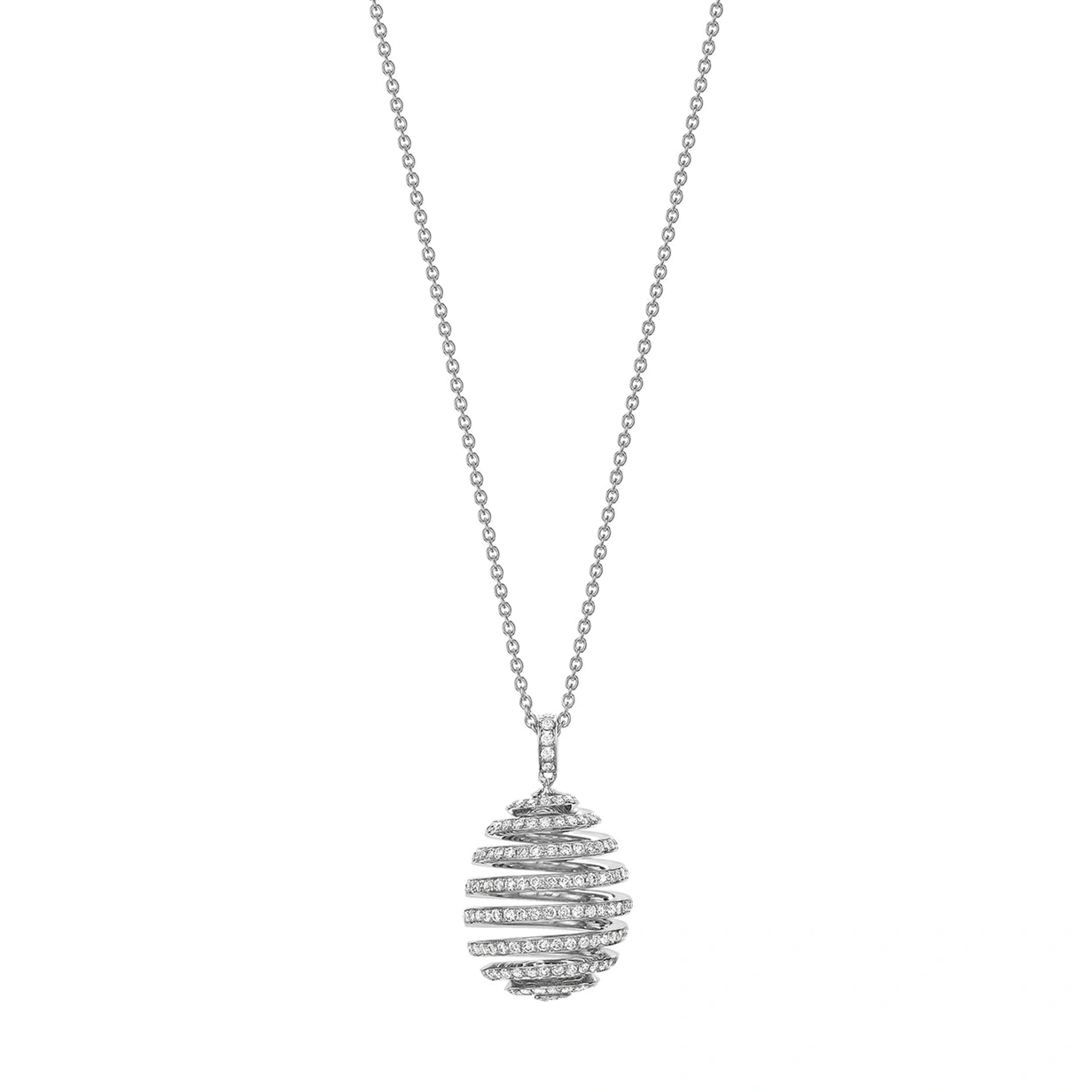 White Gold Diamond Pavé Spiral Egg Pendant | Fabergé