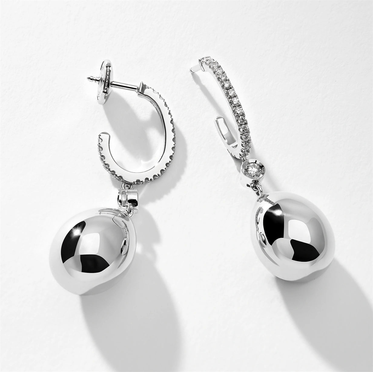 White Gold Diamond Set Egg Drop Earrings | Fabergé