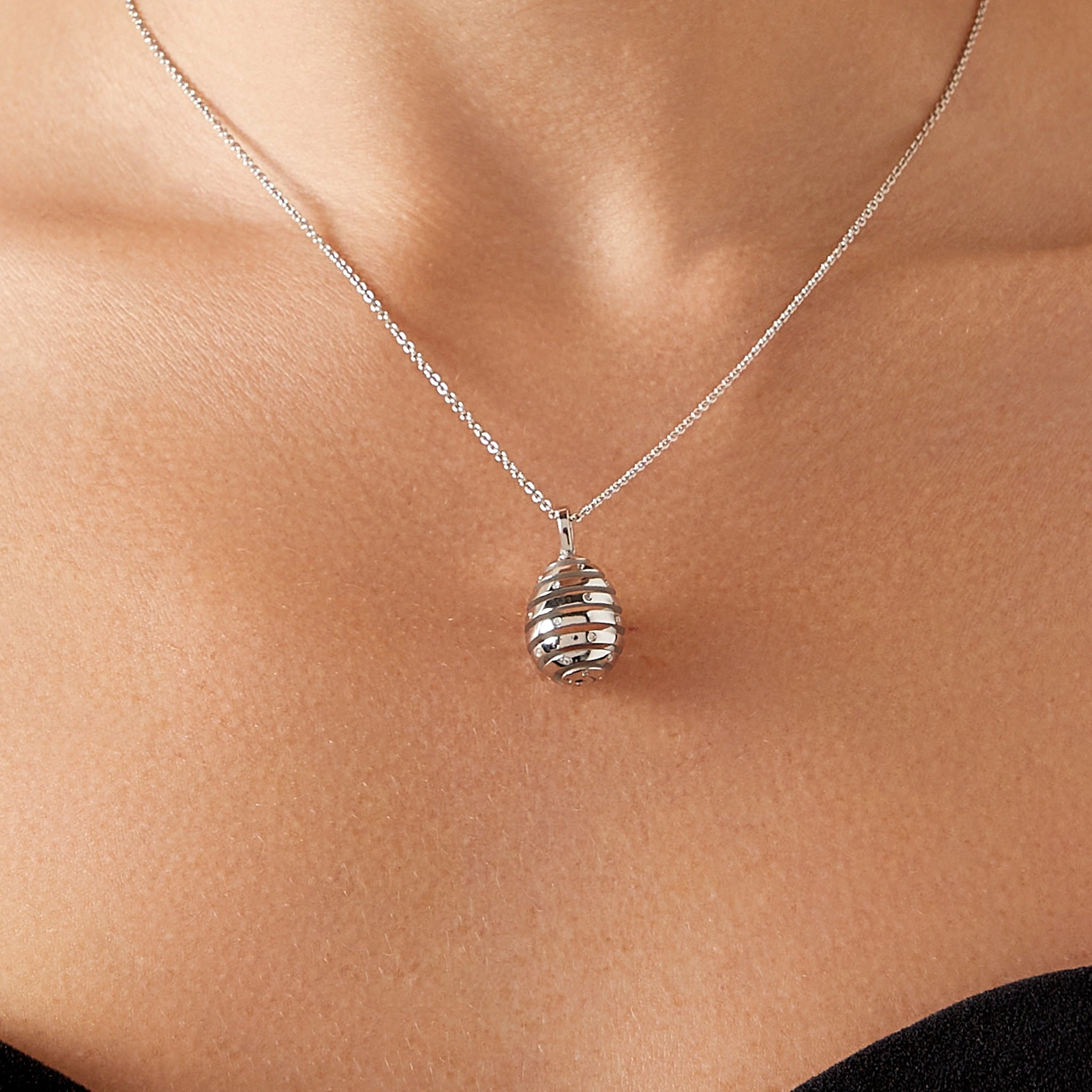 Fabergé Essence White Gold Diamond Set Spiral Egg Pendant