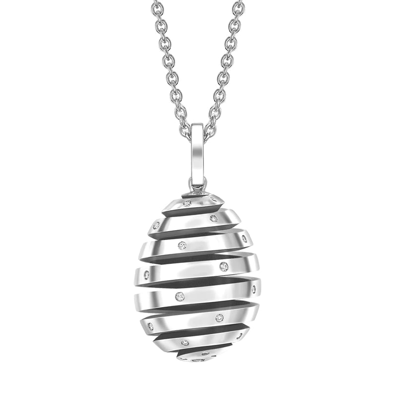 Fabergé Essence White Gold Diamond Set Spiral Egg Pendant