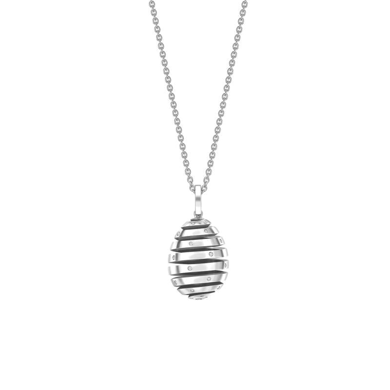 Fabergé Essence White Gold Diamond Set Spiral Egg Pendant