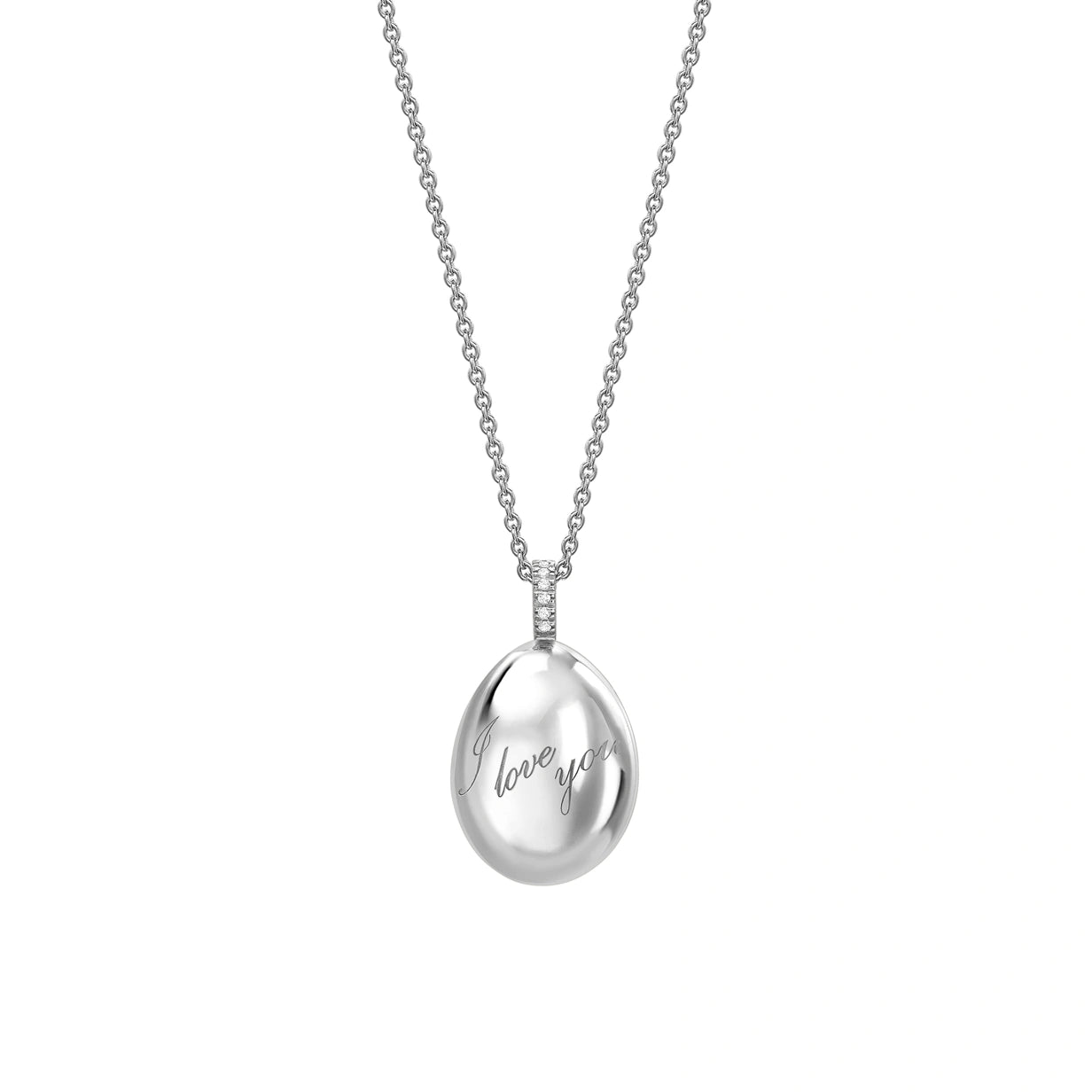 White Gold I Love You Egg Pendant | Fabergé