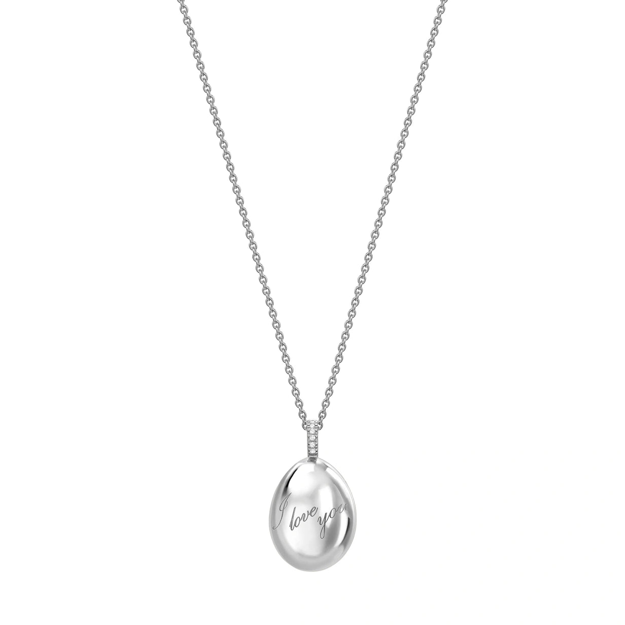 White Gold I Love You Egg Pendant | Fabergé