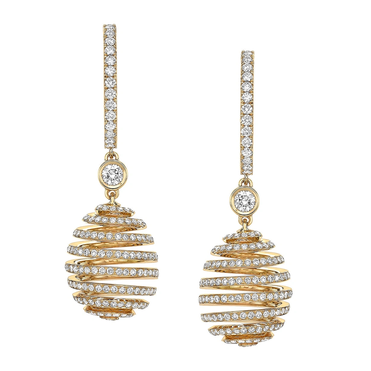 Yellow Gold Diamond Pavé Spiral Egg Drop Earrings | Fabergé