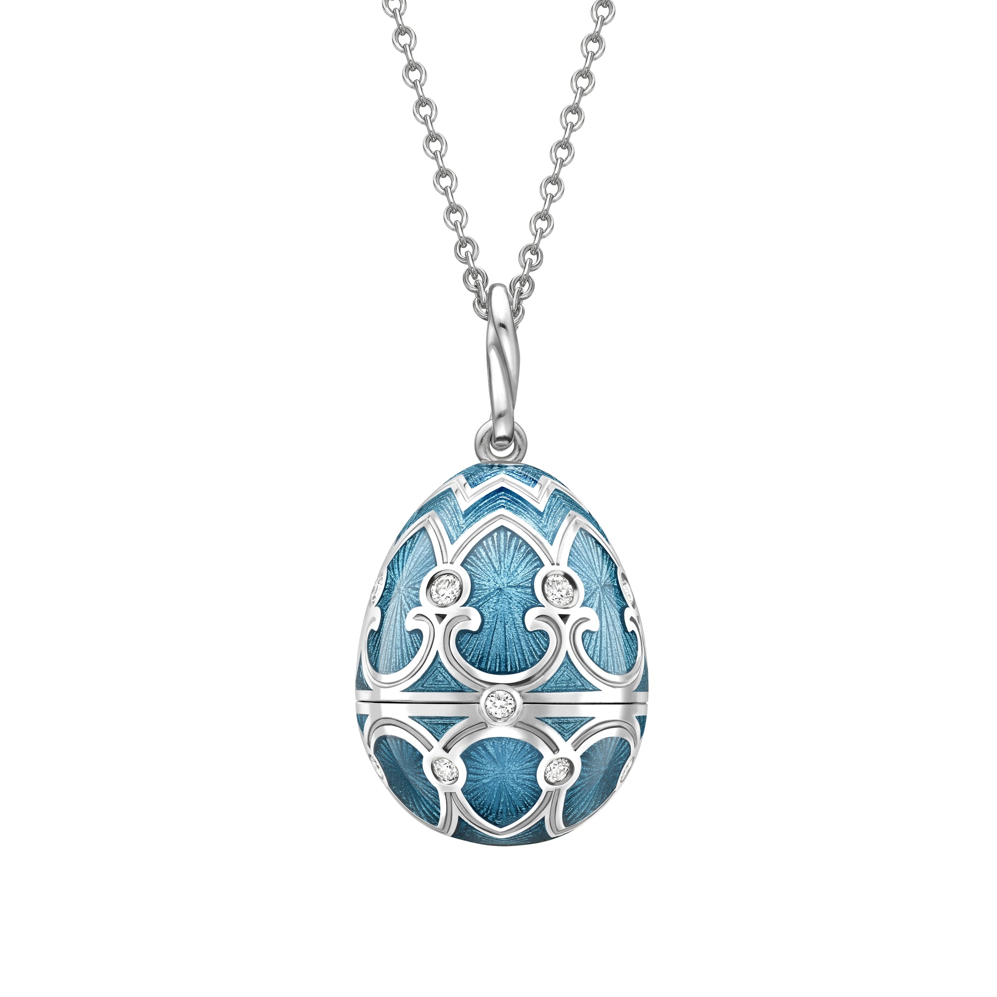 Fabergé Heritage Teal Guilloché Enamel Snowflake Surprise Locket