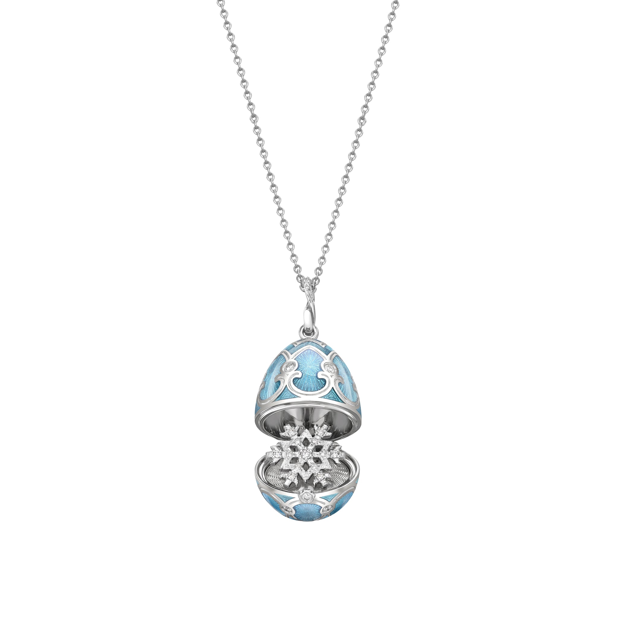 Fabergé Heritage Teal Guilloché Enamel Snowflake Surprise Locket