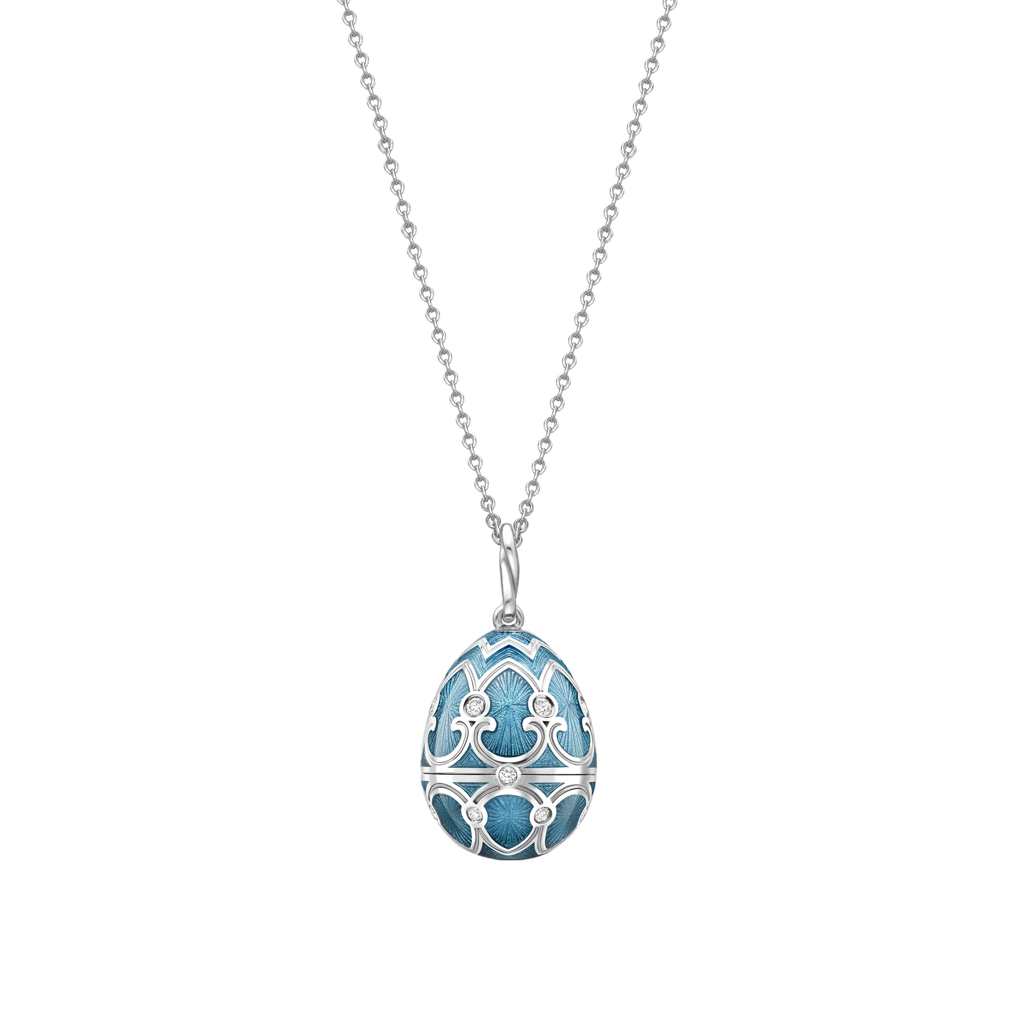 Fabergé Heritage Teal Guilloché Enamel Snowflake Surprise Locket