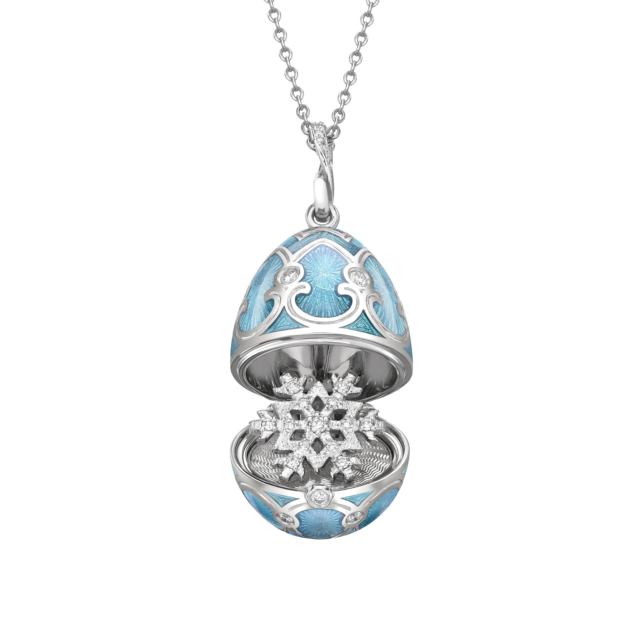 Fabergé Heritage Teal Guilloché Enamel Snowflake Surprise Locket
