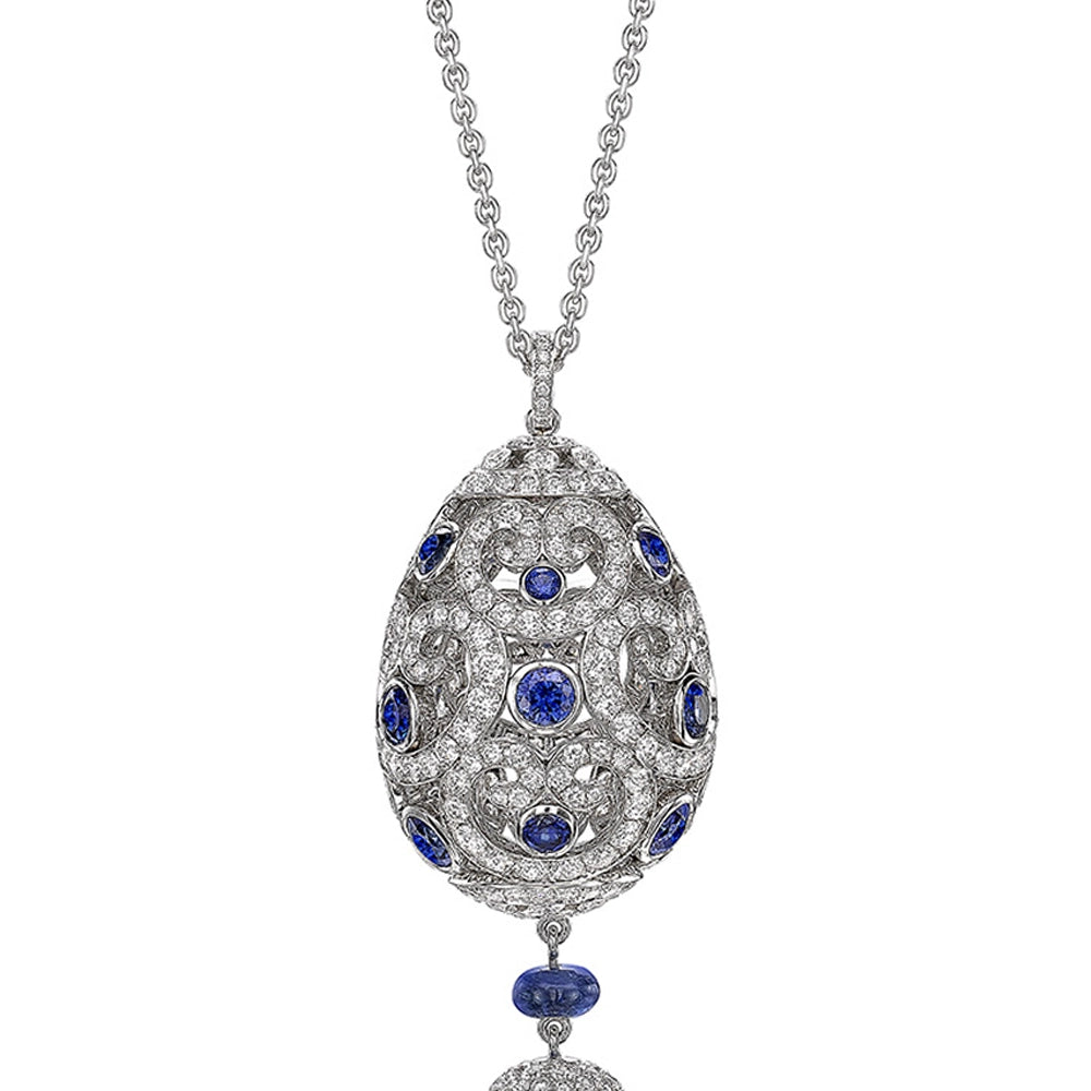 Fabergé Imperial Impératrice White Gold & Blue Sapphire Tassel Pendant I Fabergé