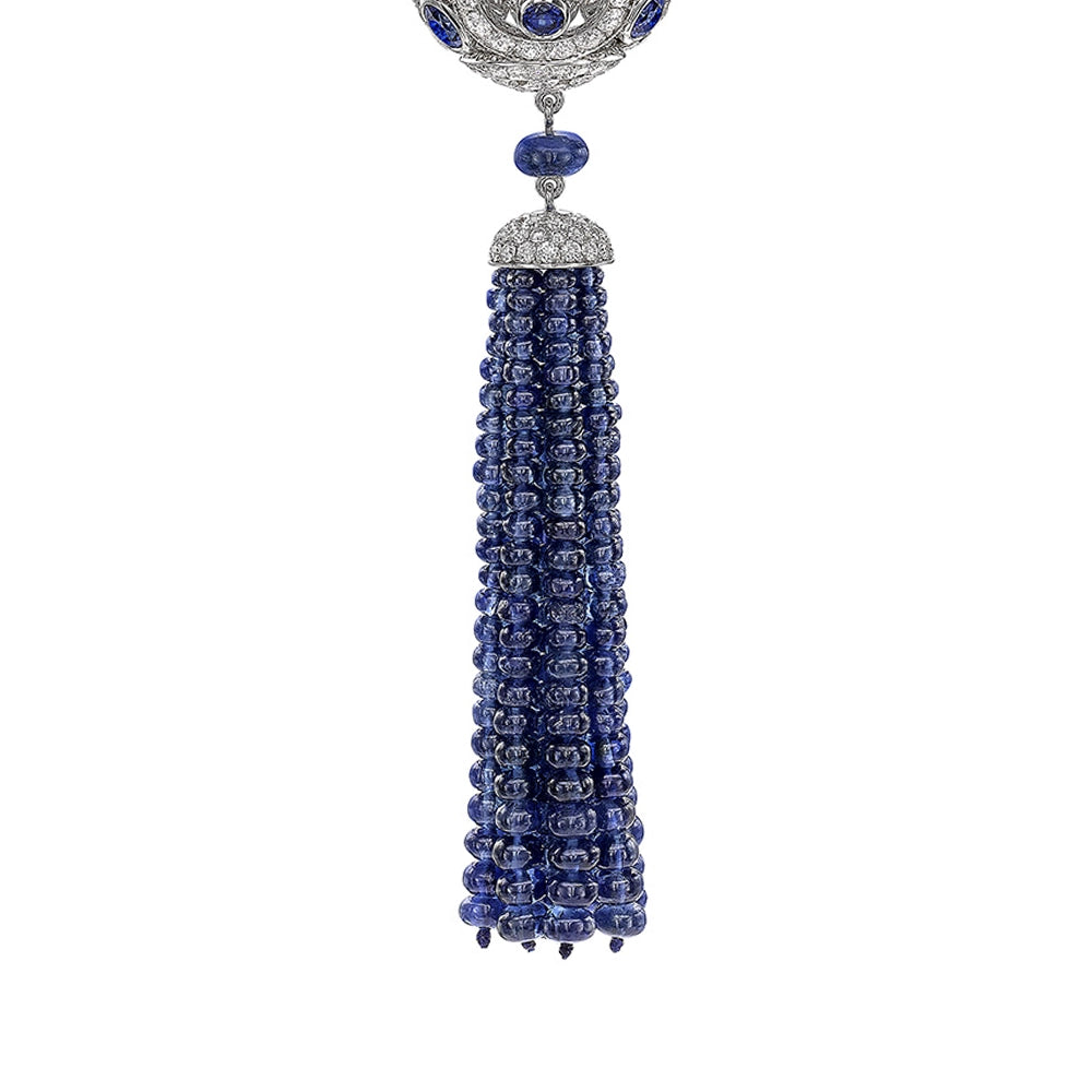Fabergé Imperial Impératrice White Gold & Blue Sapphire Tassel Pendant I Fabergé
