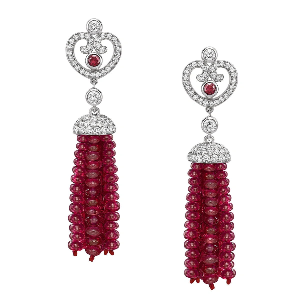 Fabergé Imperial Impératrice White Gold & Ruby Tassel Earrings I Fabergé