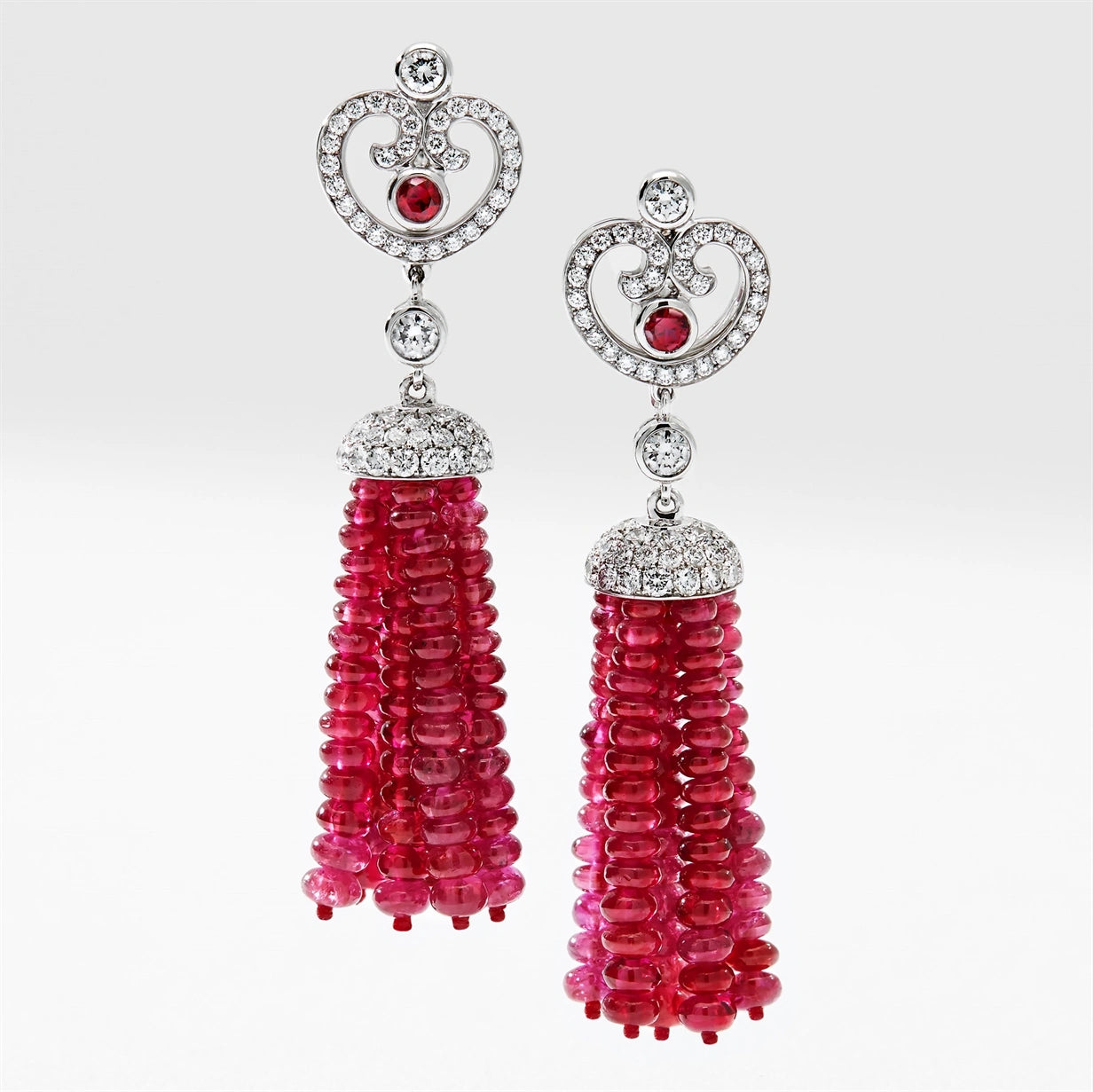 Fabergé Imperial Impératrice White Gold & Ruby Tassel Earrings I Fabergé