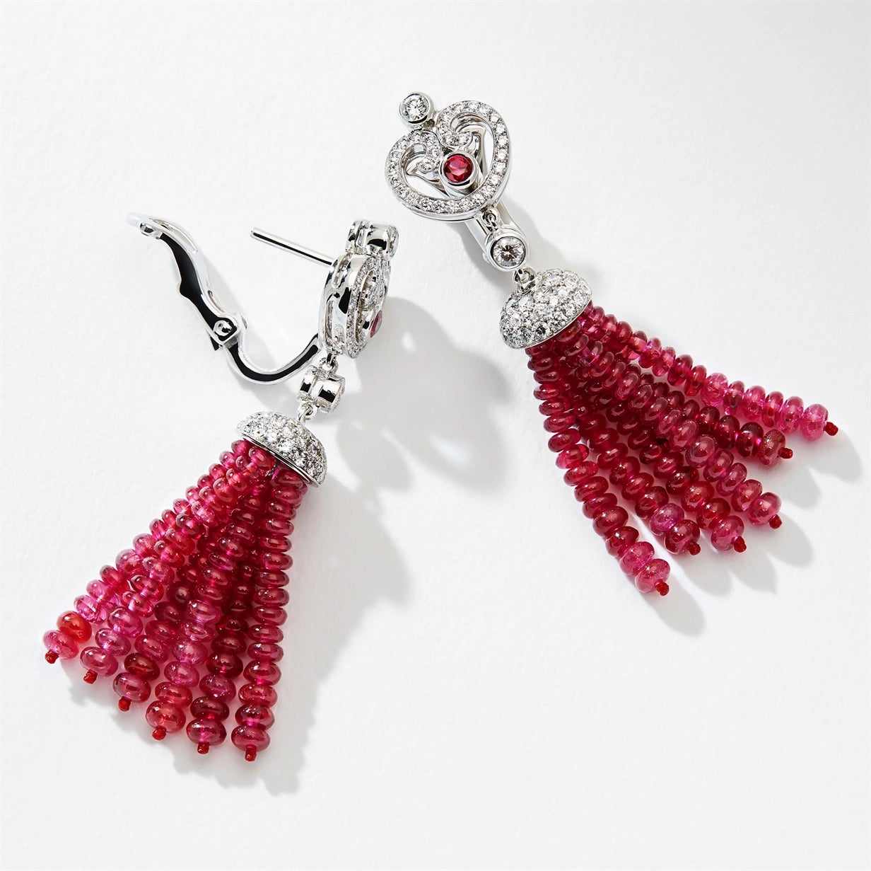 Fabergé Imperial Impératrice White Gold & Ruby Tassel Earrings I Fabergé