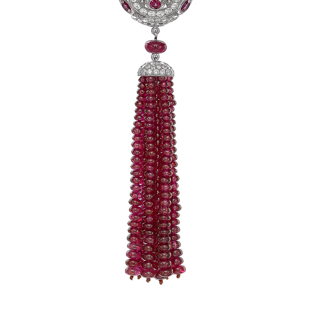 Impératrice White Gold & Ruby Tassel Pendant I Fabergé