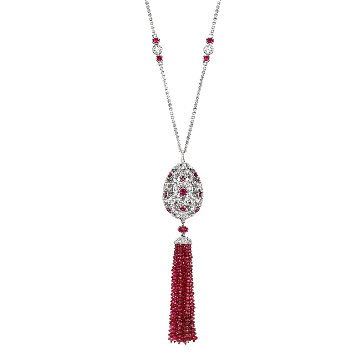 Impératrice White Gold & Ruby Tassel Pendant I Fabergé