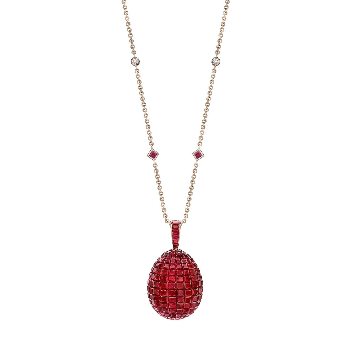 Rose Gold Mosaic Ruby Egg Pendant | Fabergé