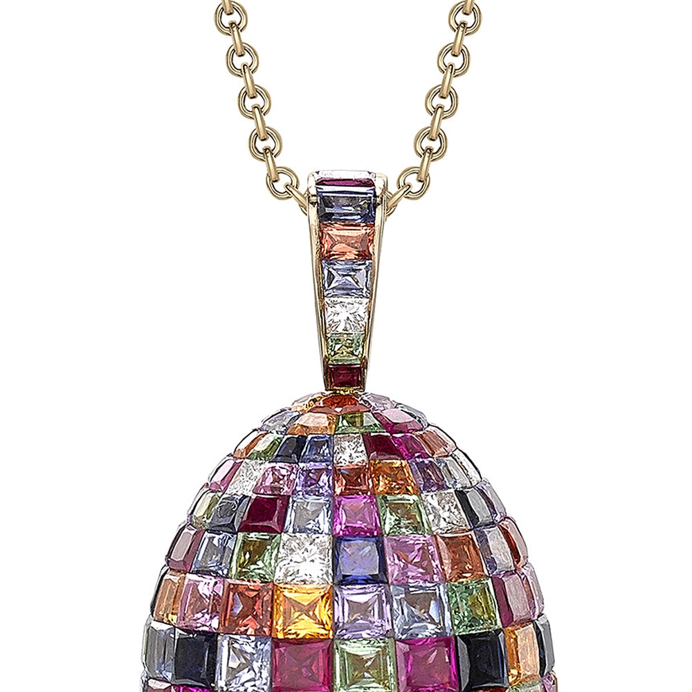 Fabergé Imperial Yellow Gold Mosaic Ruby, Sapphire & Diamond Egg Pendant