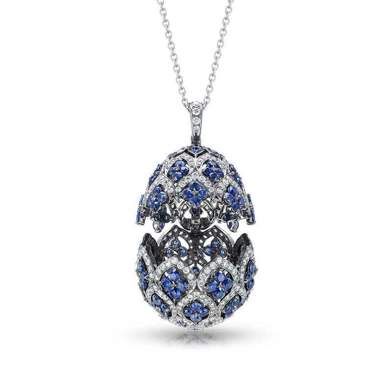 Zenya White Gold & Blue Sapphire Egg Pendant I Fabergé