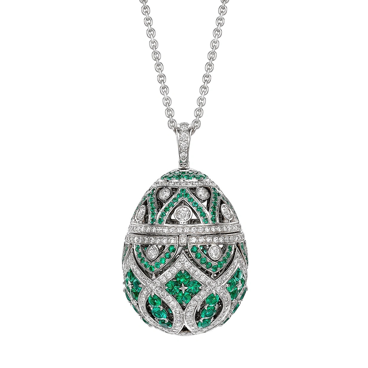 Zenya White Gold & Emerald Egg Pendant I Fabergé