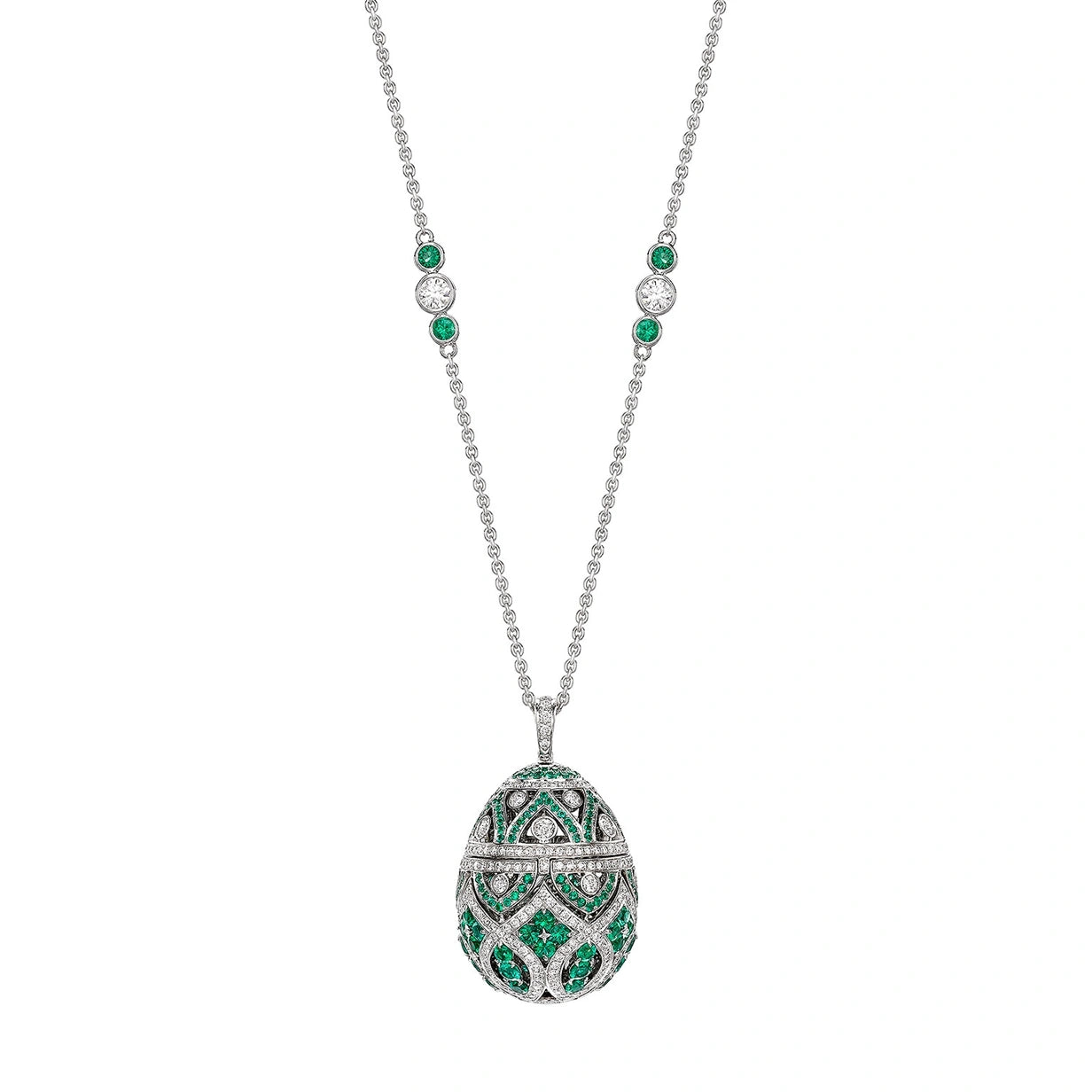 Zenya White Gold & Emerald Egg Pendant I Fabergé