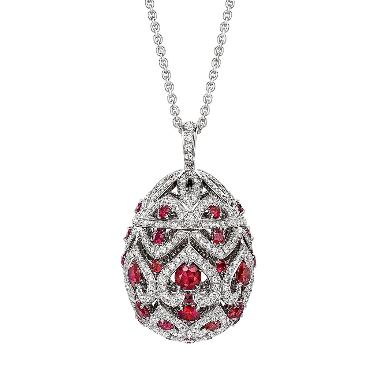 Zenya White Gold & Ruby Egg Pendant I Fabergé