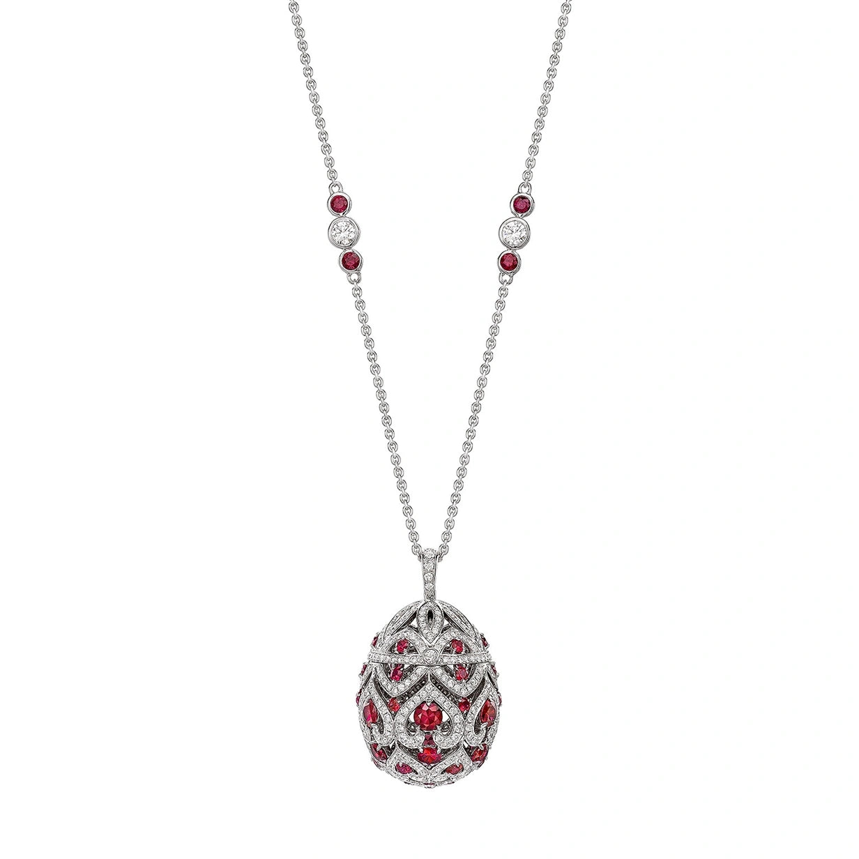 Zenya White Gold & Ruby Egg Pendant I Fabergé