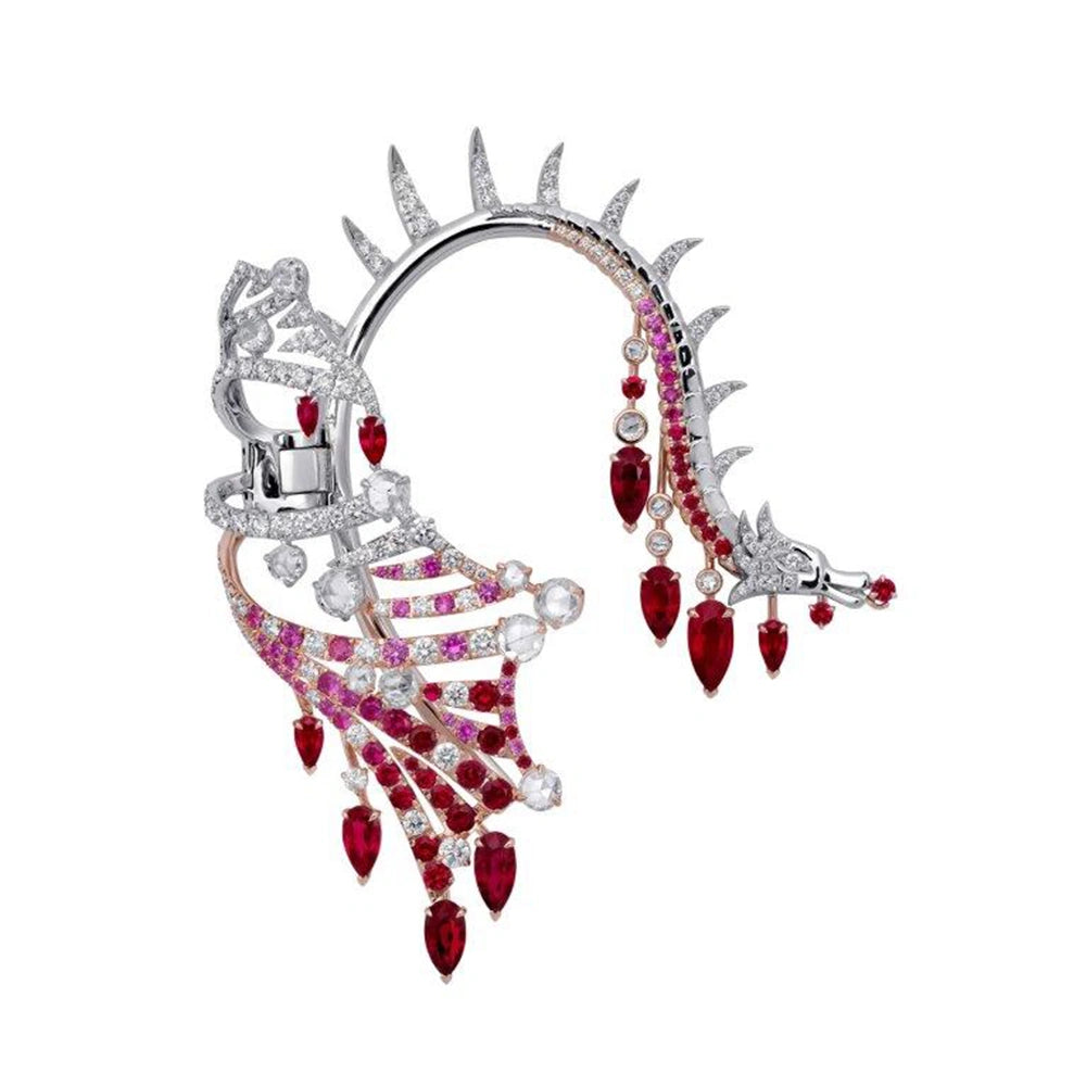 Fabergé x Game of Thrones White and Rose Gold Ruby and Diamond Dragon Ear Cuff | Fabergé
