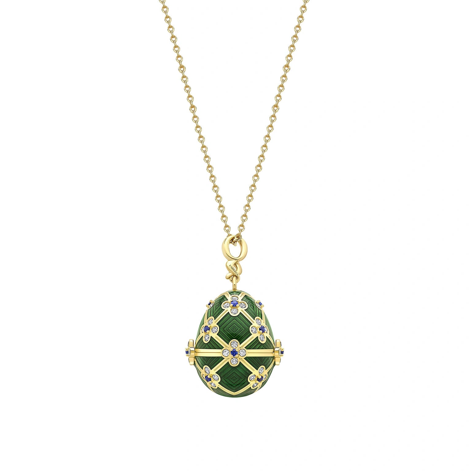 Limited Edition Yellow Gold & Green Guilloché Enamel Octopussy Egg Surprise Locket | Fabergé