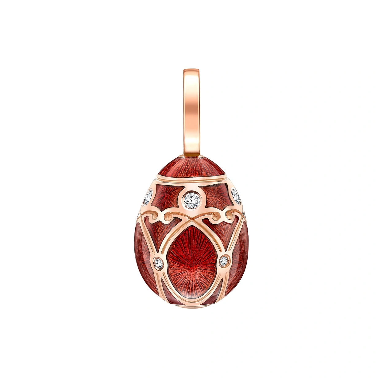 Rose Gold Diamond & Red Guilloché Enamel Egg Charm | Fabergé