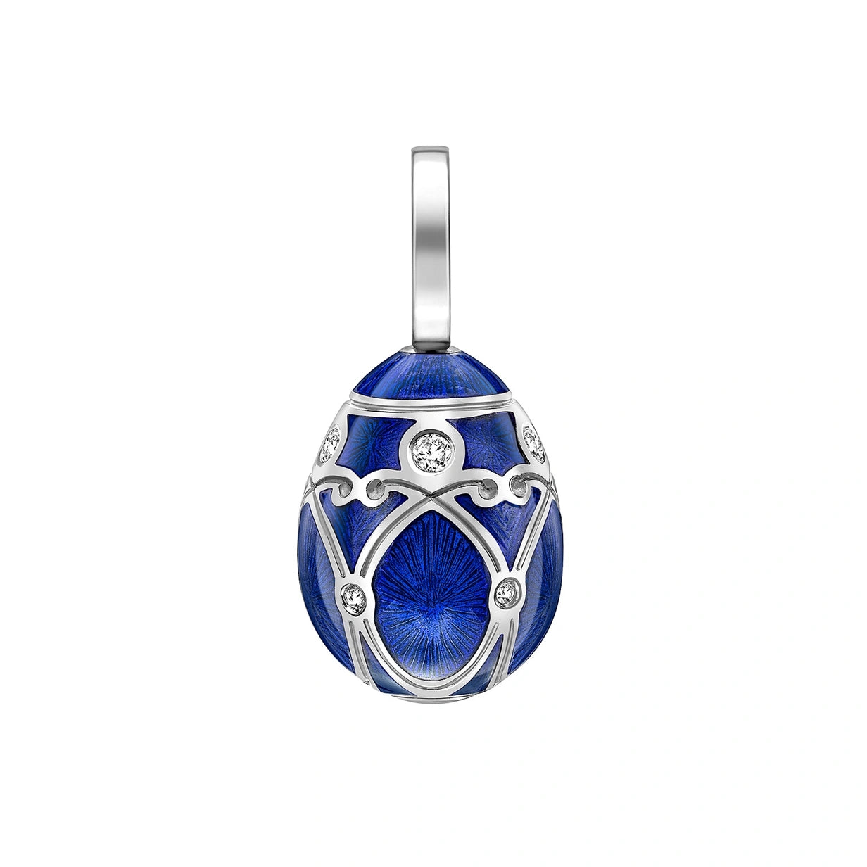 White Gold Diamond & Royal Blue Guilloché Enamel Egg Charm | Fabergé