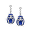 White Gold Diamond & Royal Blue Guilloché Enamel Egg Drop Earrings | Fabergé
