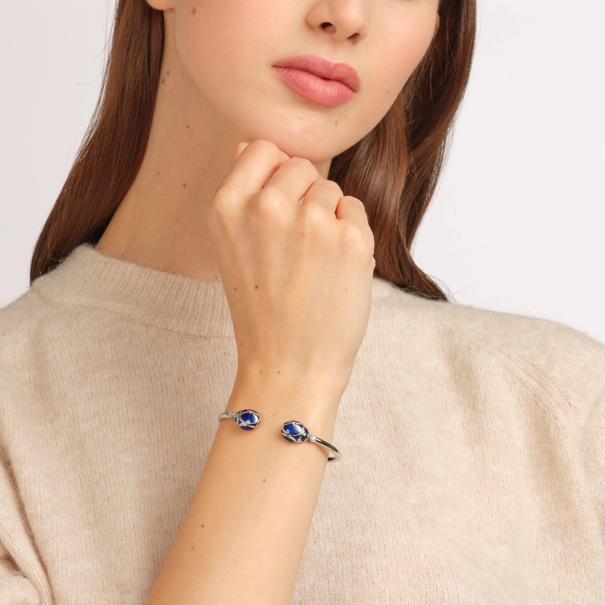 White Gold, Diamond & Blue Enamel Open Bracelet | Fabergé