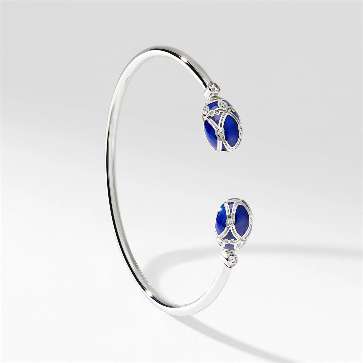 White Gold, Diamond & Blue Enamel Open Bracelet | Fabergé