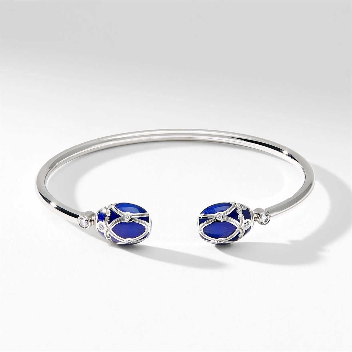 White Gold, Diamond & Blue Enamel Open Bracelet | Fabergé