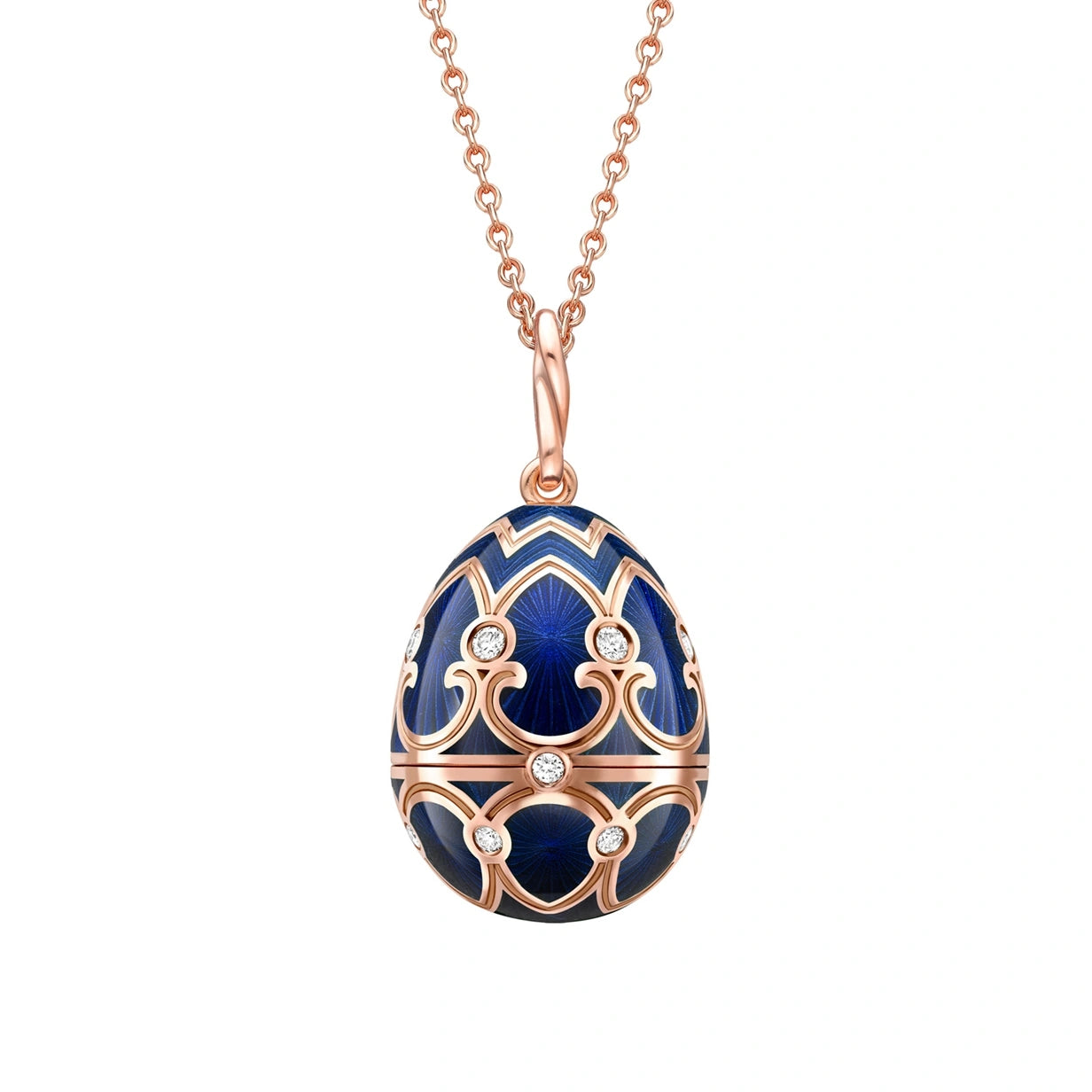 Rose Gold Dark Blue Guilloché Enamel Polar Bear Surprise Locket | Fabergé