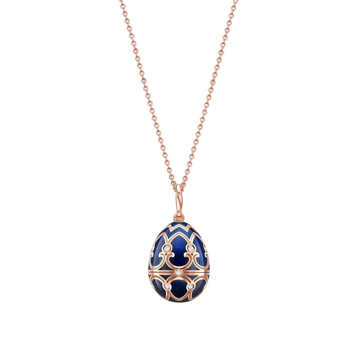 Rose Gold Dark Blue Guilloché Enamel Polar Bear Surprise Locket | Fabergé