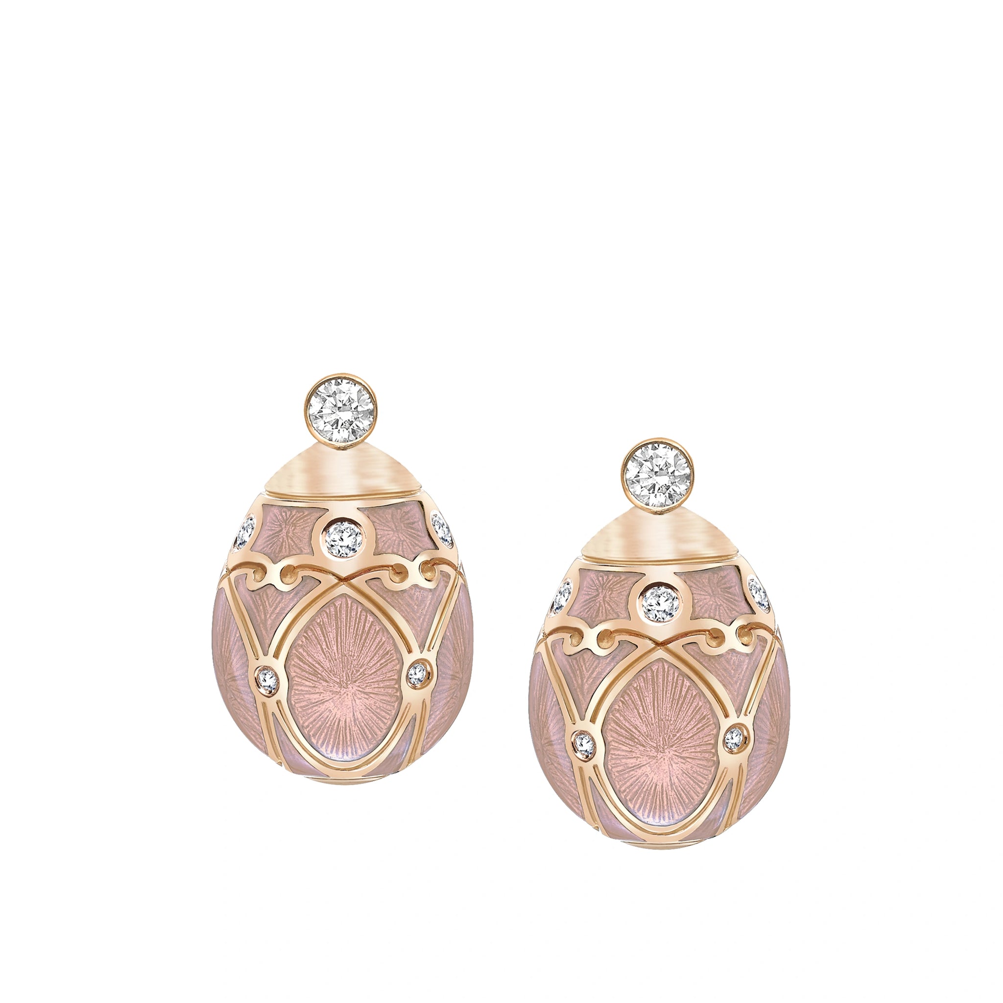 Rose Gold Diamond and Pink Guilloché Enamel Earstuds | Fabergé