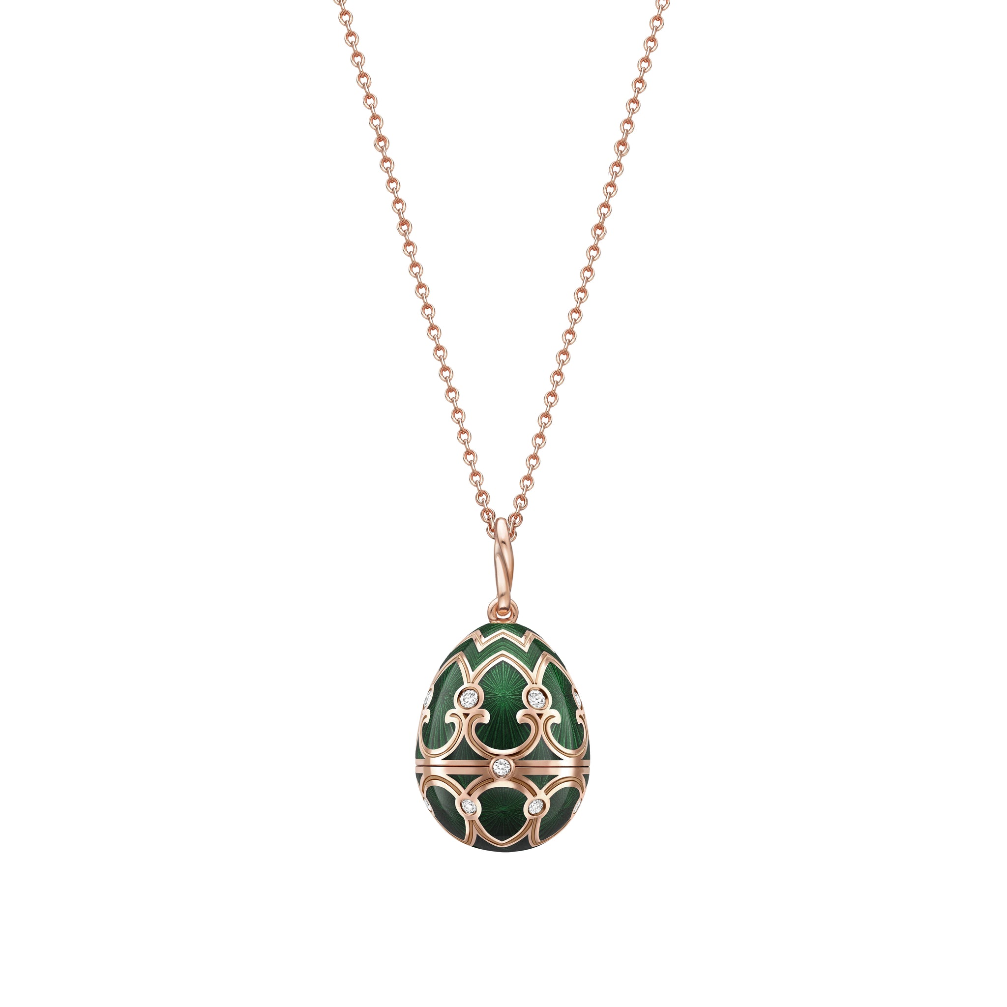 Rose Gold Diamond & Green Guilloché Enamel Elephant Surprise Locket | Fabergé