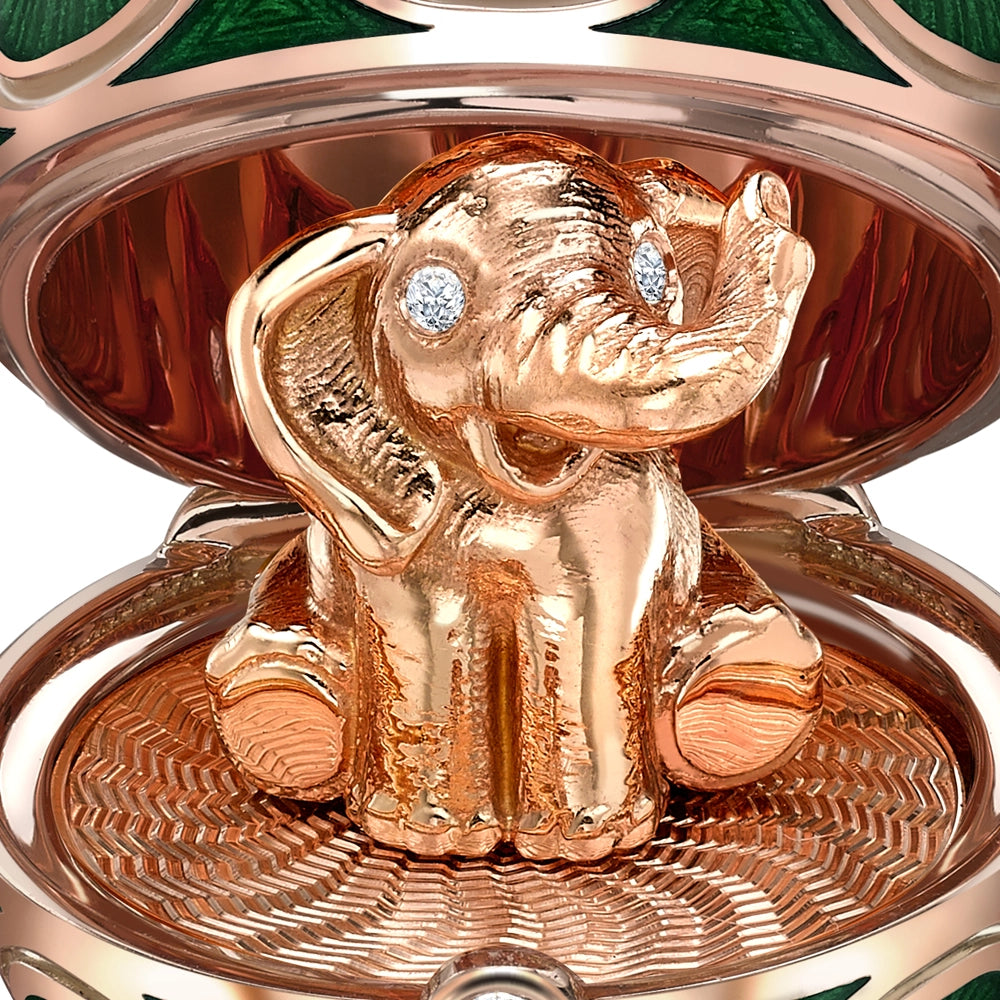 Rose Gold Diamond & Green Guilloché Enamel Elephant Surprise Locket | Fabergé