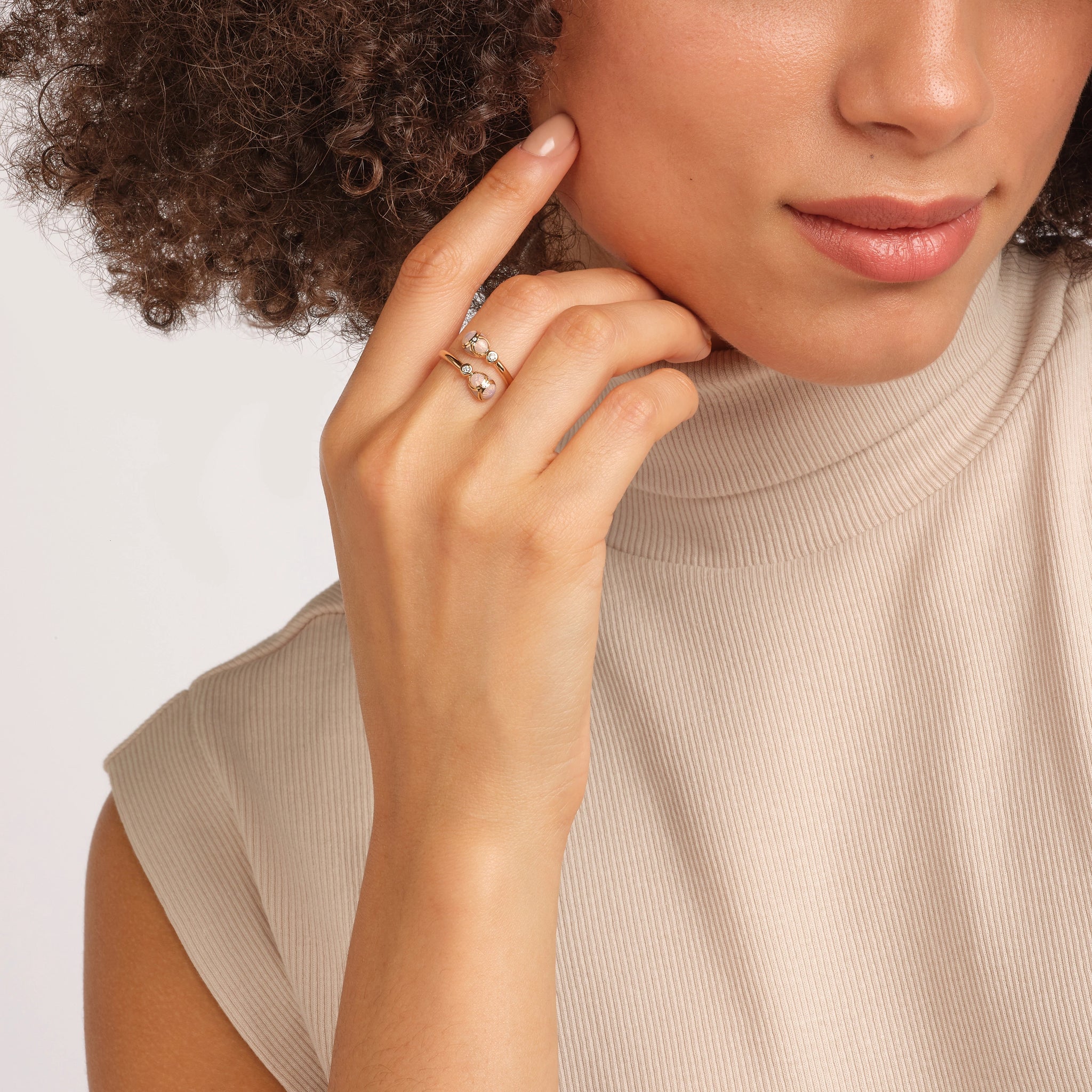 Rose Gold Diamond & Pink Guilloché Enamel Crossover Ring | Fabergé