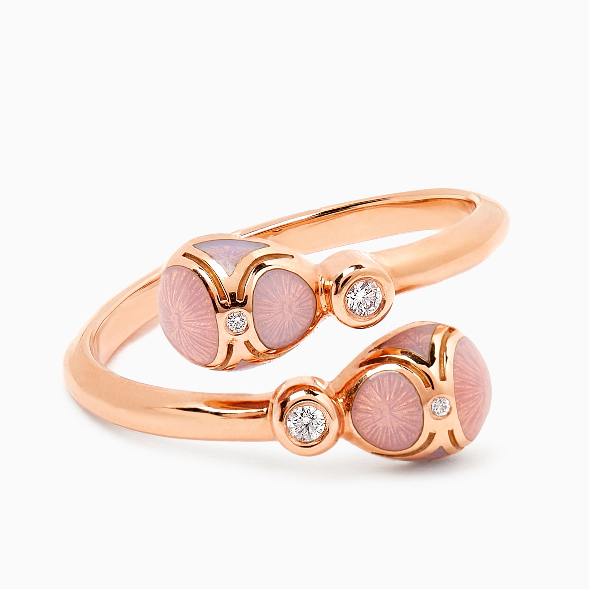 Rose Gold Diamond & Pink Guilloché Enamel Crossover Ring | Fabergé