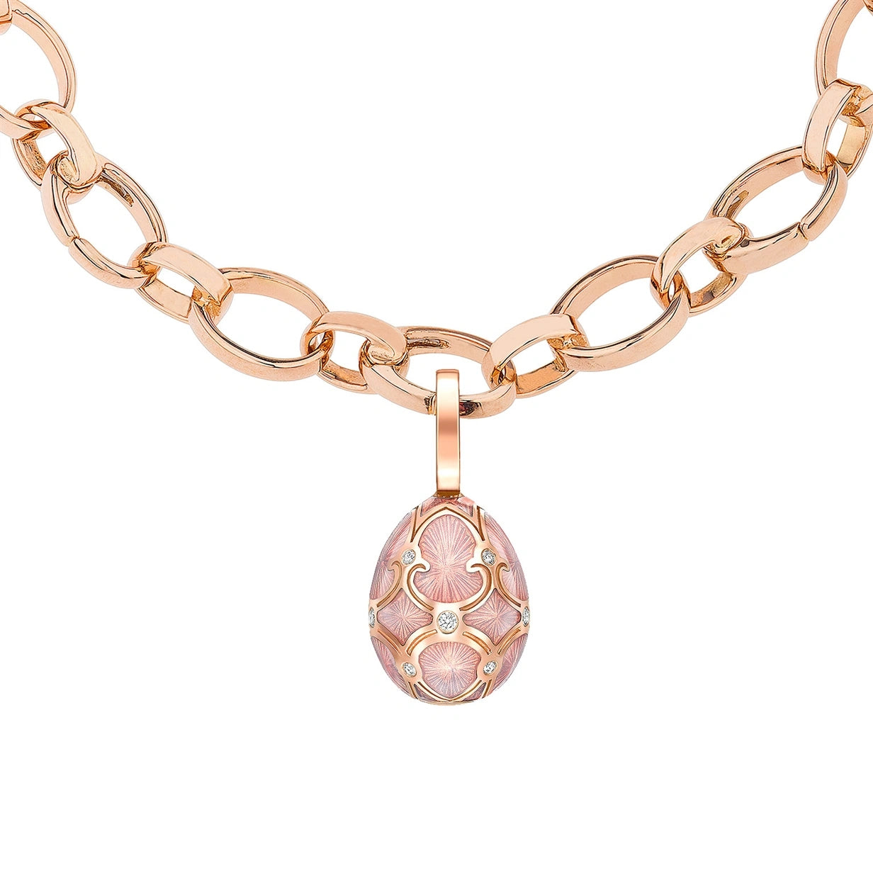 Rose Gold Diamond & Pink Guilloché Enamel Egg Charm | Fabergé