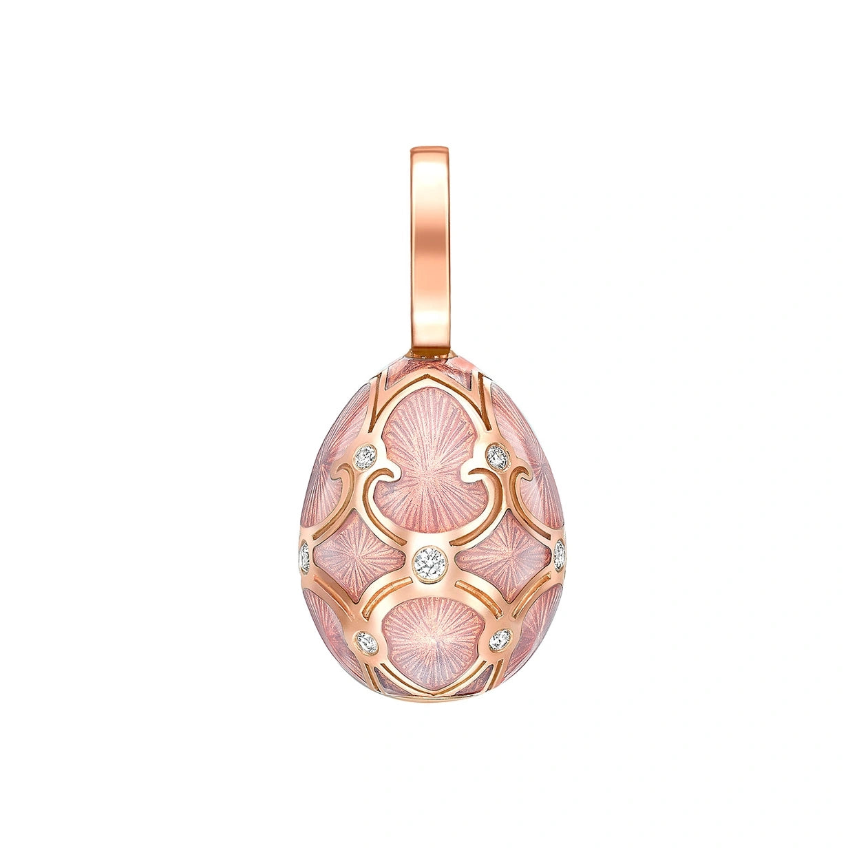 Rose Gold Diamond & Pink Guilloché Enamel Egg Charm | Fabergé