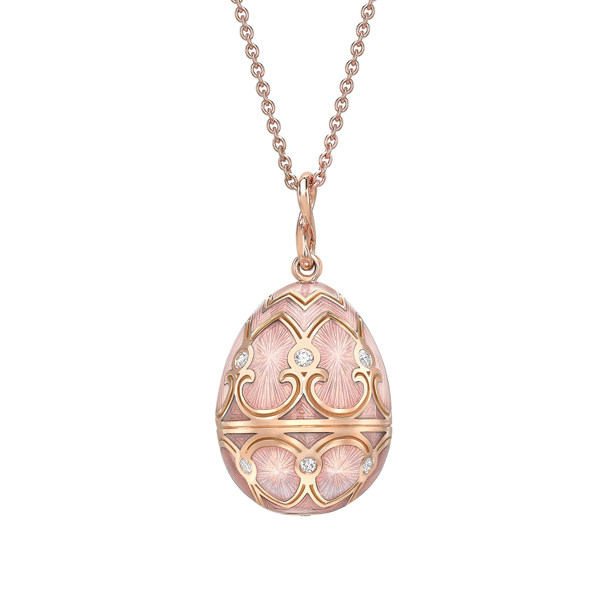 Rose Gold Diamond & Pink Guilloché Enamel Egg Pendant | Fabergé