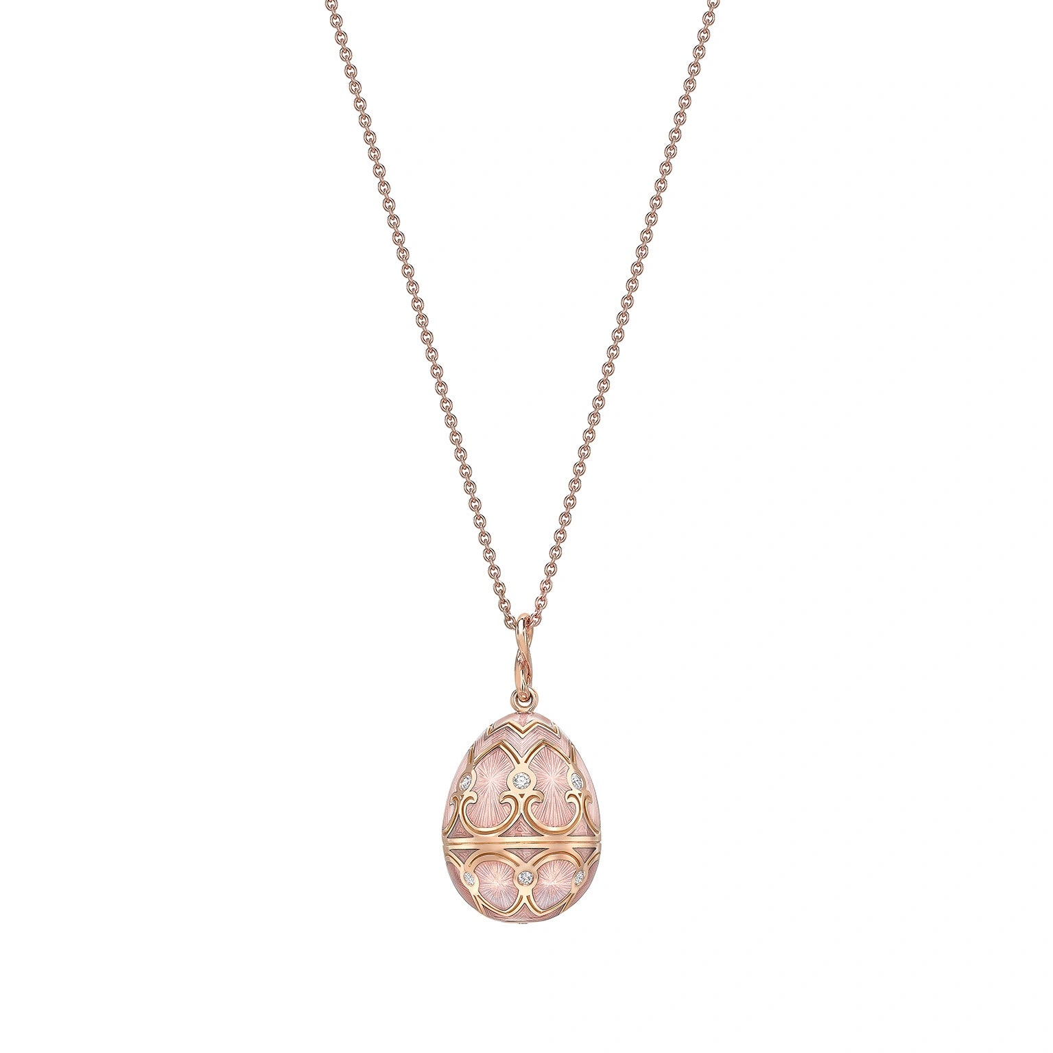 Rose Gold Diamond & Pink Guilloché Enamel Egg Pendant | Fabergé