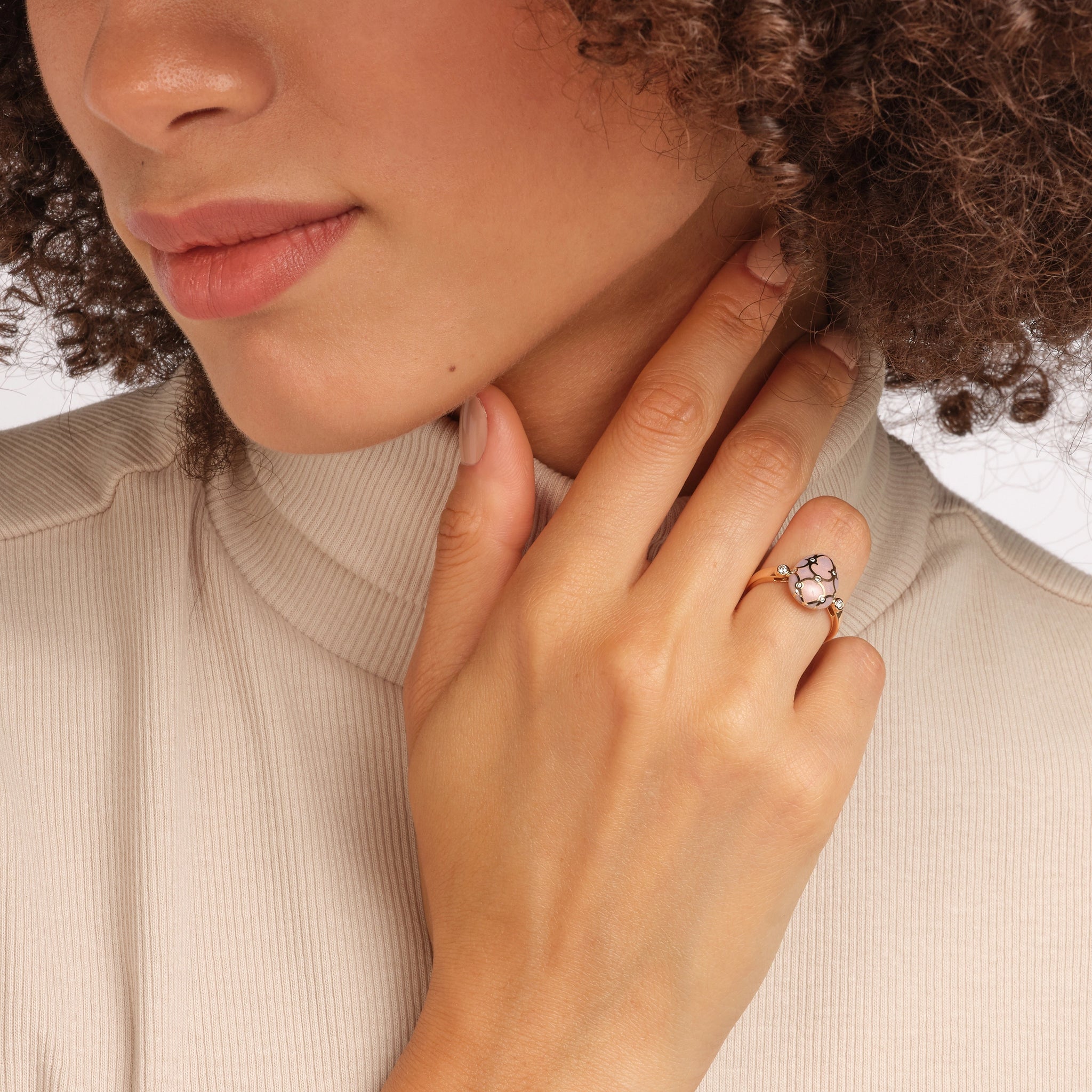Rose Gold Diamond & Pink Guilloché Enamel Egg Ring | Fabergé