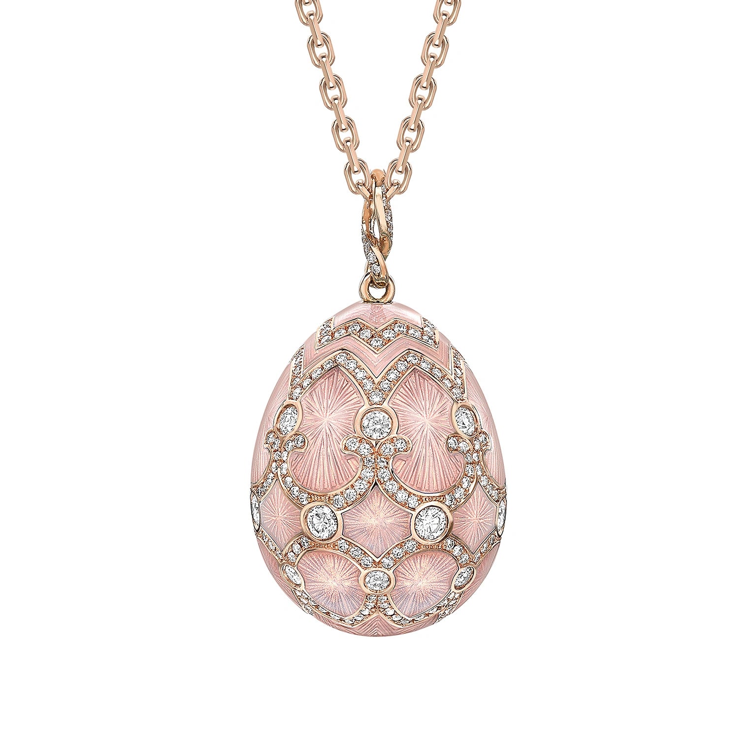 Rose Gold Diamond & Pink Guilloché Enamel Grand Egg Pendant | Fabergé